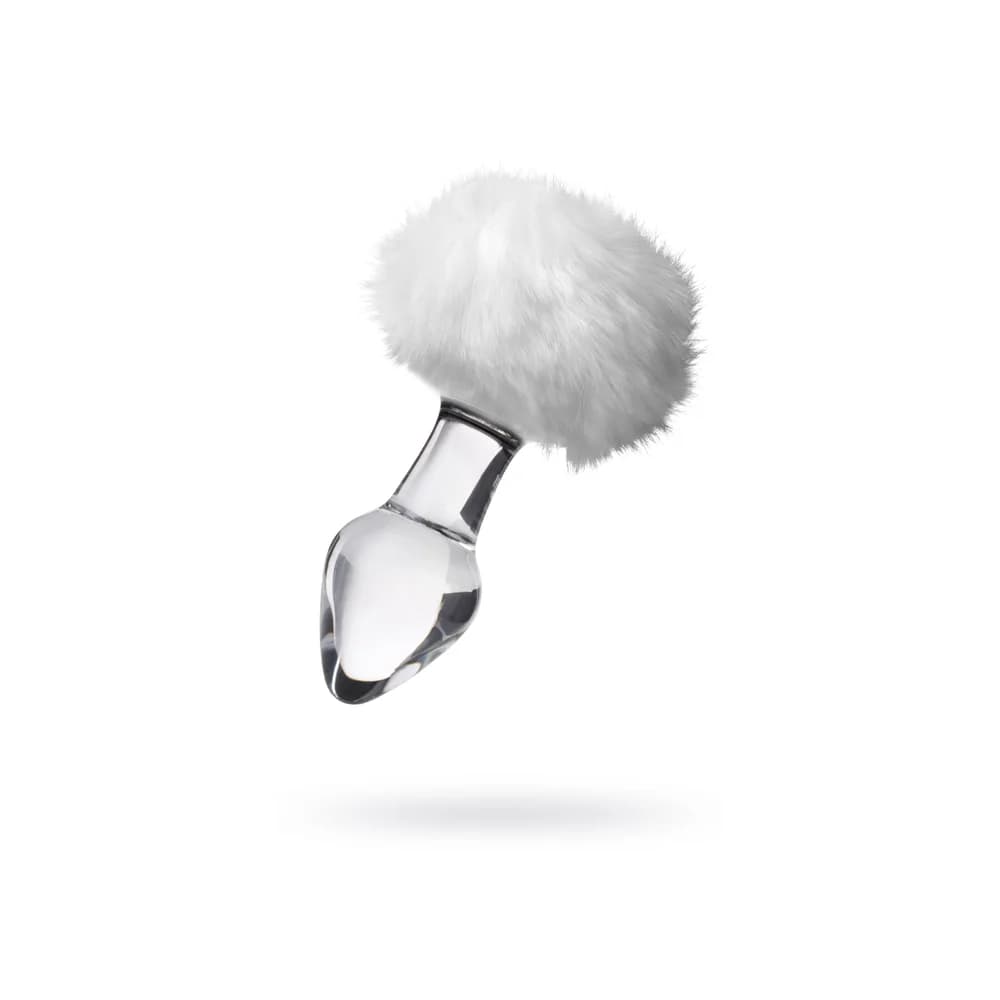 Sexus Glass Beyaz At Kuyruklu Transparan Cam Anal Plug 14 cm