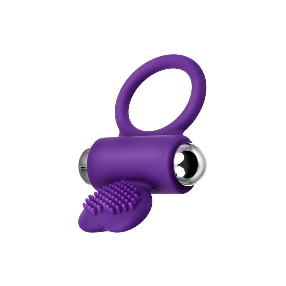Jos Pery Titreşimli ve Klitoral Uyarıcılı Esnek Silikon Mor Penis Halkası 9 cm thumbnail 3