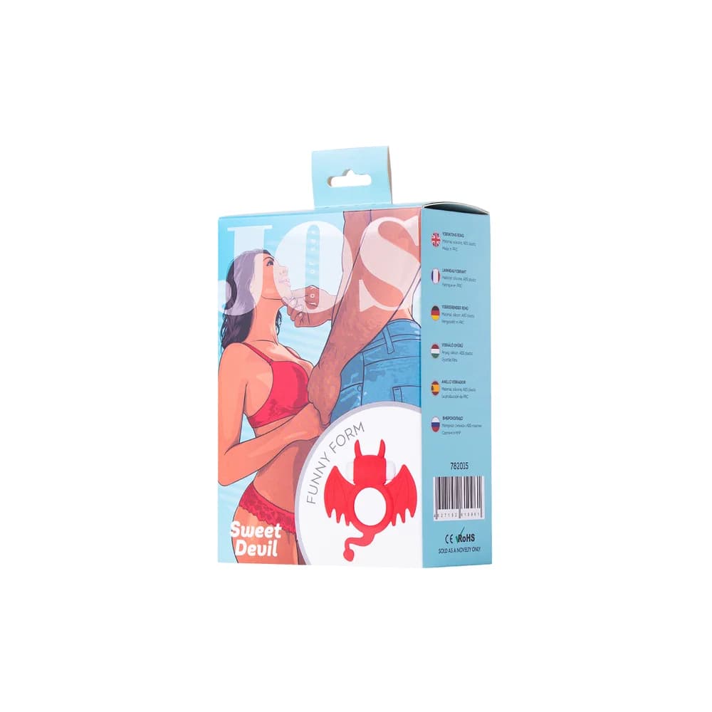Jos Sweet Devil Titreşimli ve Klitoral Uyarıcılı Kırmızı Silikon Penis Halkası 8.5 cm thumbnail 5