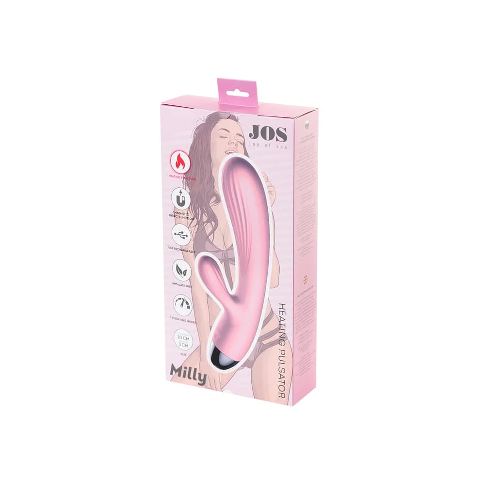 Jos Milly 40°C Isıtmalı ve Titreşimli Silikon Klitoral Uyarıcılı Pembe Vibratör 20 cm thumbnail 12
