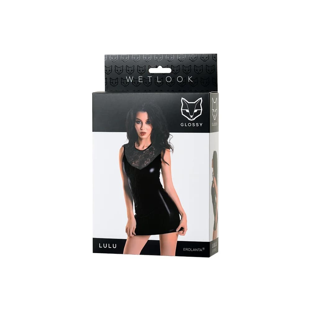 Erolanta Glossy Lulu Siyah Wetlook Parlak Dantelli S Erotik Elbise thumbnail 5