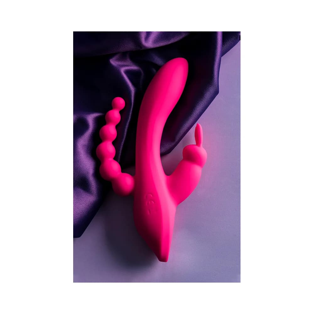 Jos Spanky Üçlü Etkili Silikon Pembe Vibratör 21 cm thumbnail 16