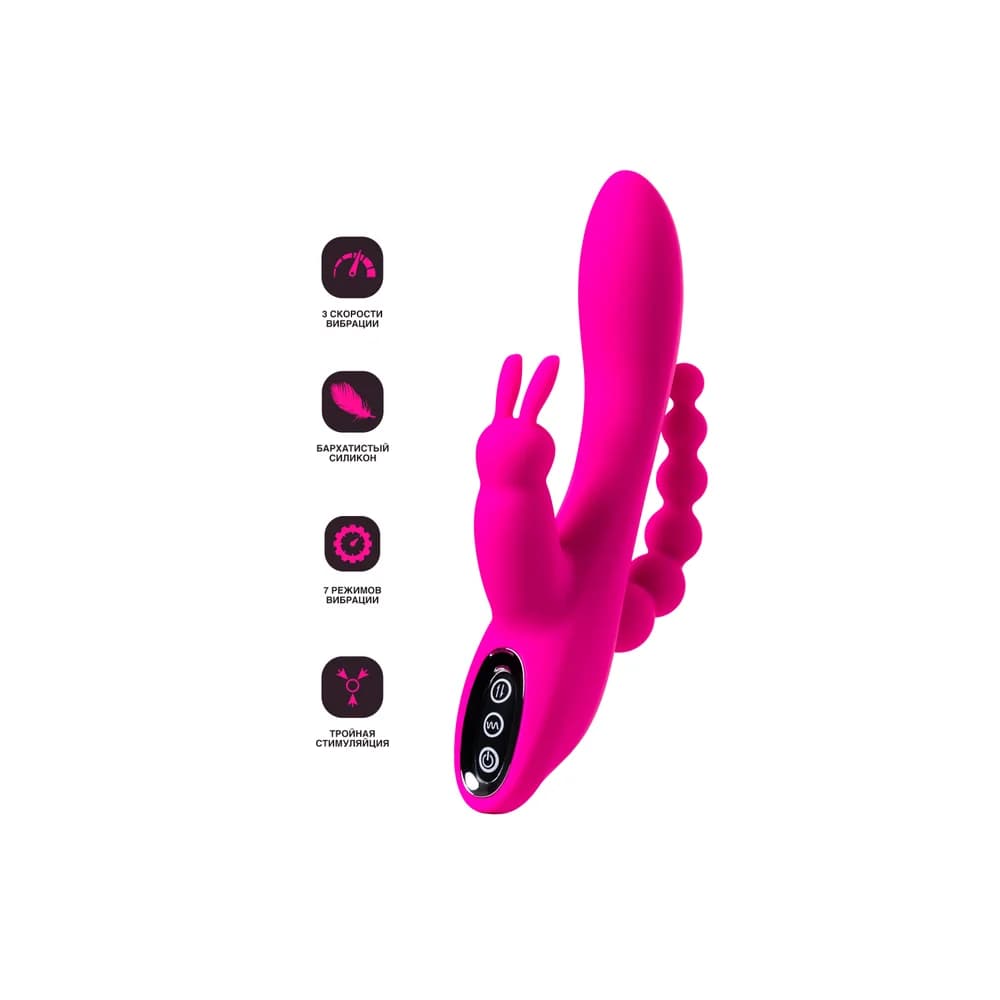 Jos Spanky Üçlü Etkili Silikon Pembe Vibratör 21 cm thumbnail 6