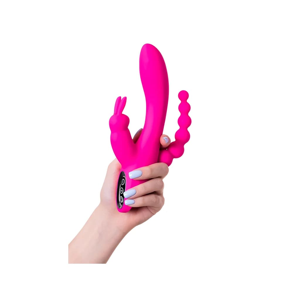 Jos Spanky Üçlü Etkili Silikon Pembe Vibratör 21 cm thumbnail 7