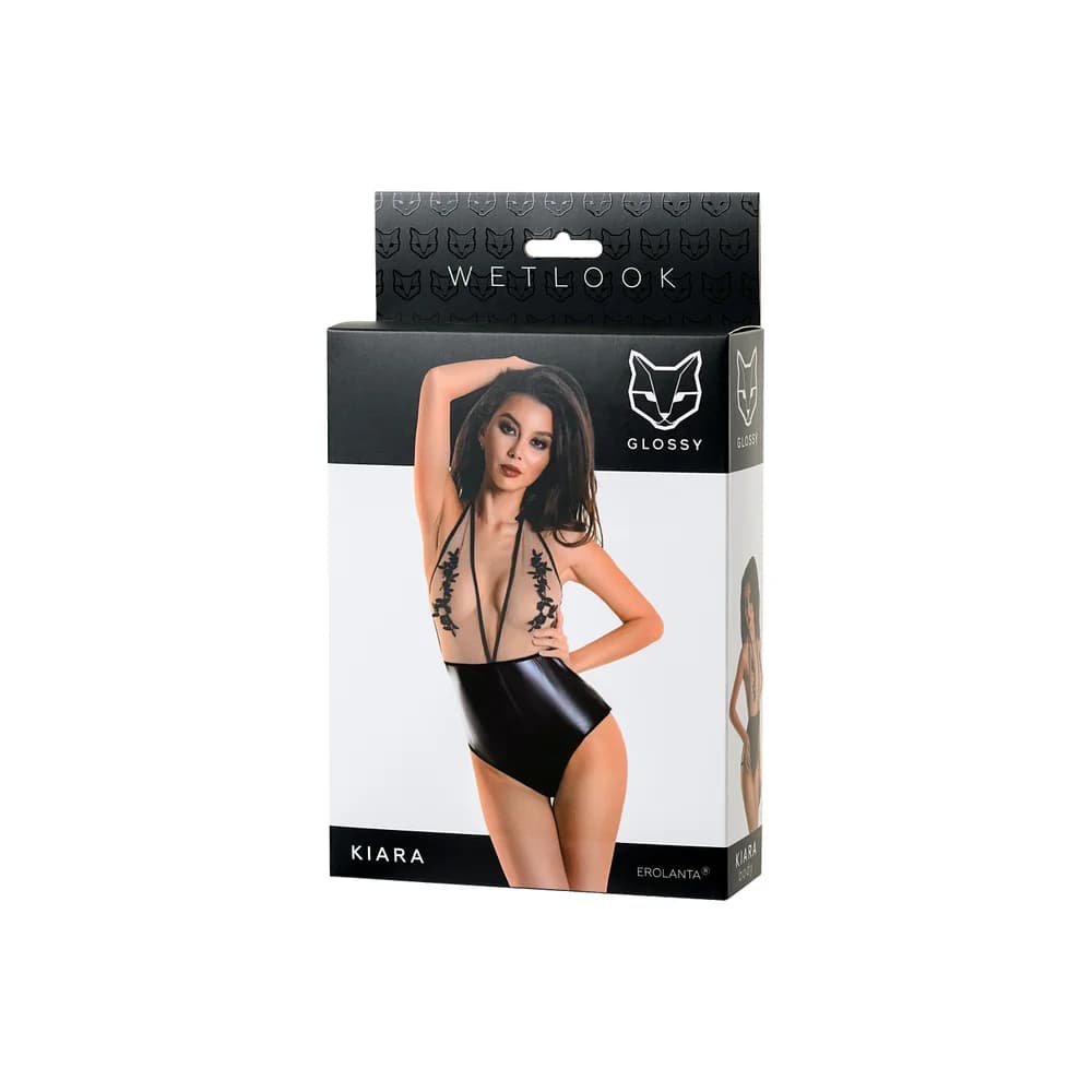 Erolanta Glossy Kiara Siyah Wetlook ve Dantel Detaylı Seksi Kadın Bodysuit XL thumbnail 5