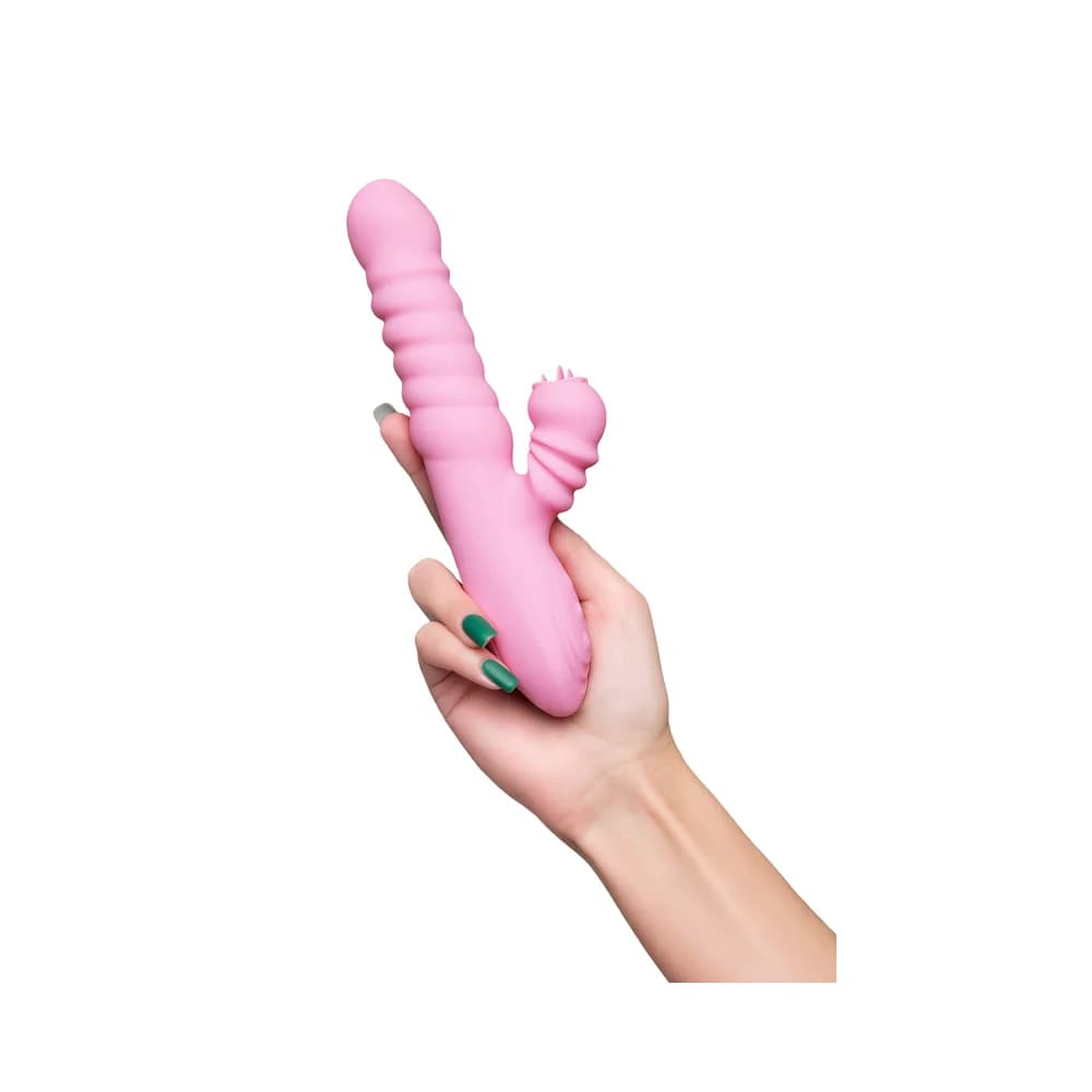 Jos Lixy Isıtmalı ve Hareketli Çift Motorlu Silikon Tavşan Vibratör Pembe 23 cm thumbnail 8