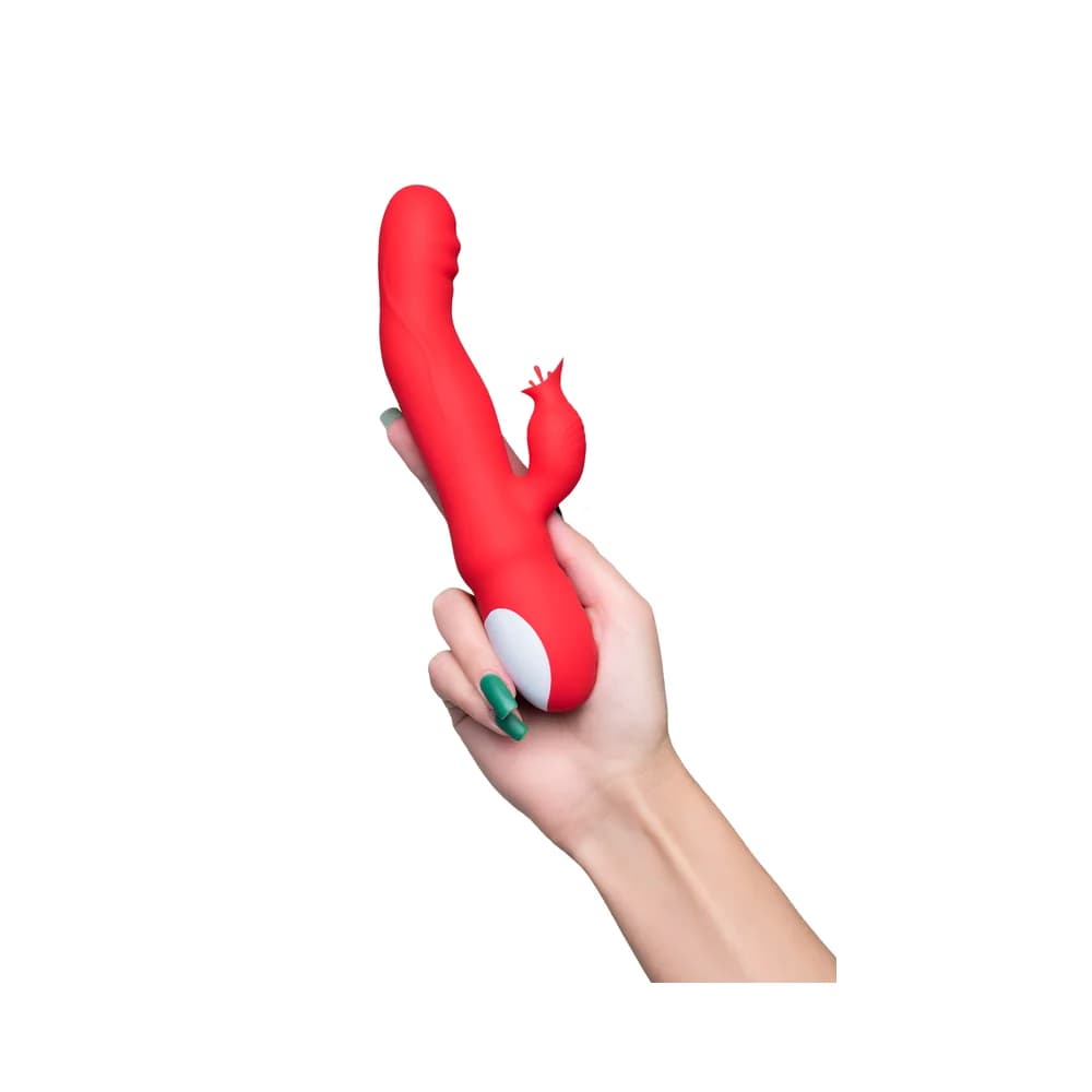 Jos Redli Kadifemsi Silikon Kırmızı 21 cm Isıtmalı ve Titreşimli G Noktası Klitoral Vibratör thumbnail 9
