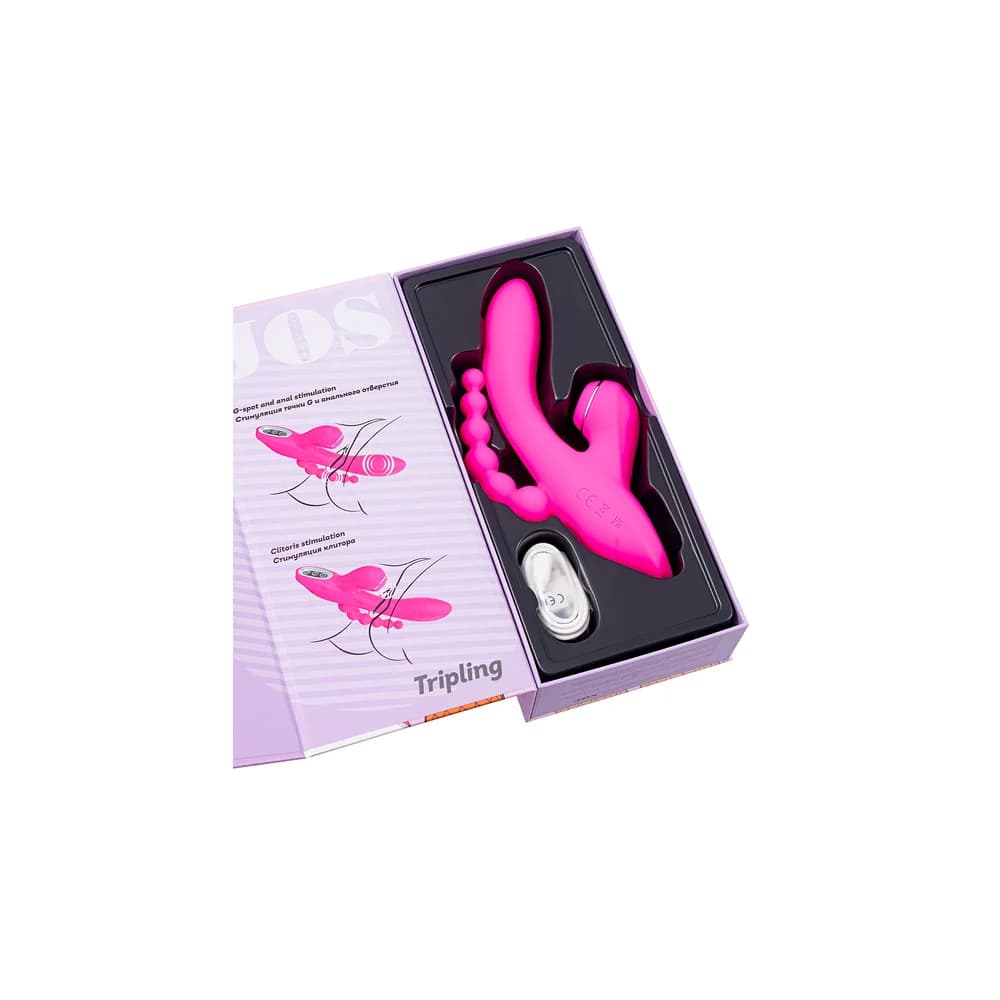 Jos Tripling 3'ü 1 Arada Silikon Vibratör ve Vakumlu Klitoral Uyarıcı Pembe 21 cm thumbnail 11
