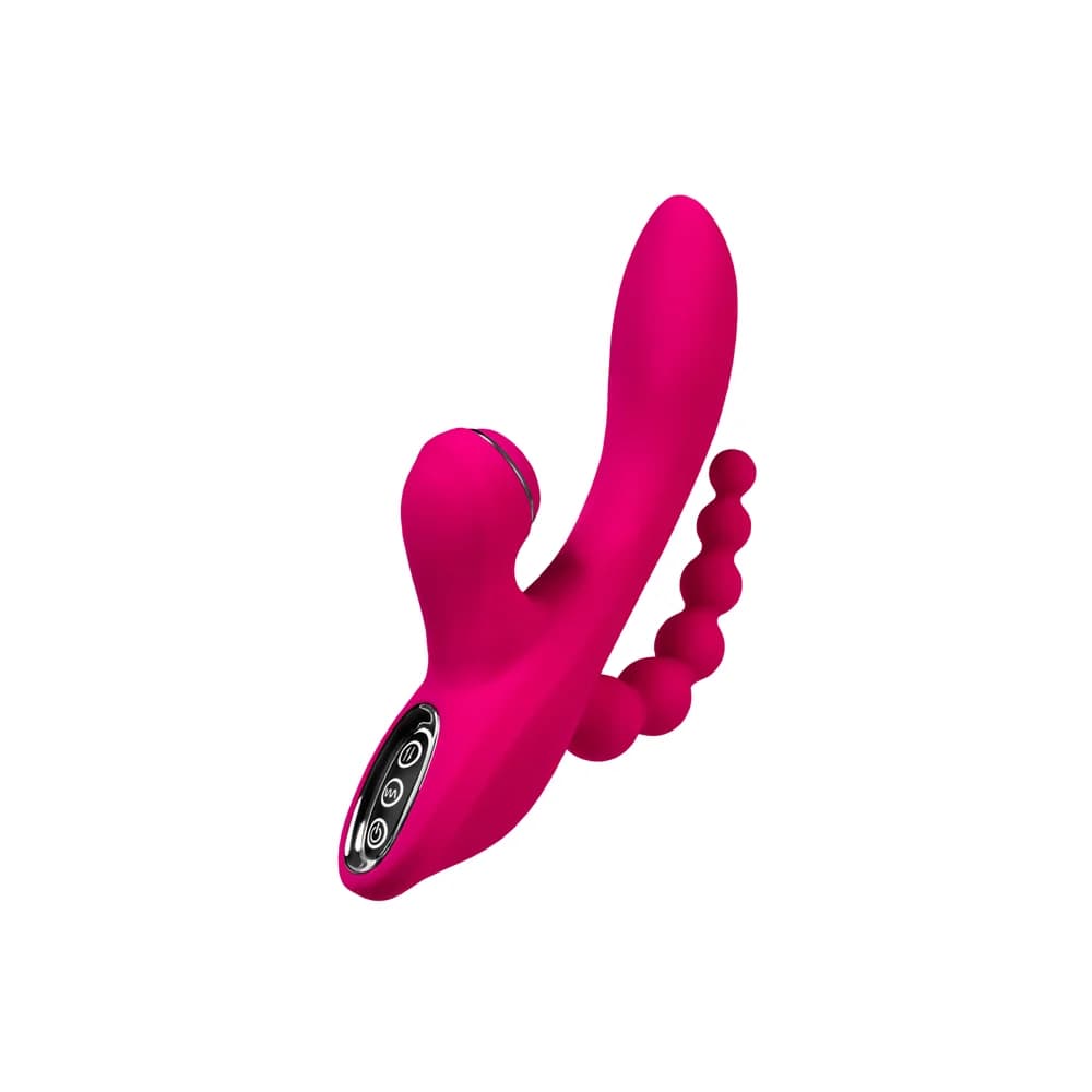 Jos Tripling 3'ü 1 Arada Silikon Vibratör ve Vakumlu Klitoral Uyarıcı Pembe 21 cm thumbnail 7