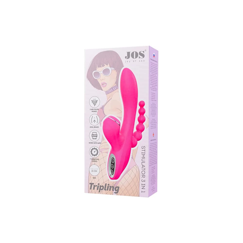 Jos Tripling 3'ü 1 Arada Silikon Vibratör ve Vakumlu Klitoral Uyarıcı Pembe 21 cm thumbnail 10