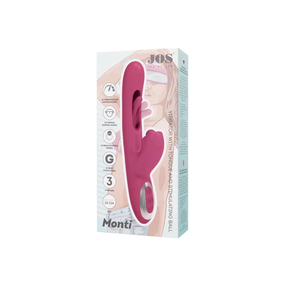 Jos Monti Hareketli Dilli ve Titreşimli Top Başlıklı Silikon Vibratör Pembe 24 cm thumbnail 11