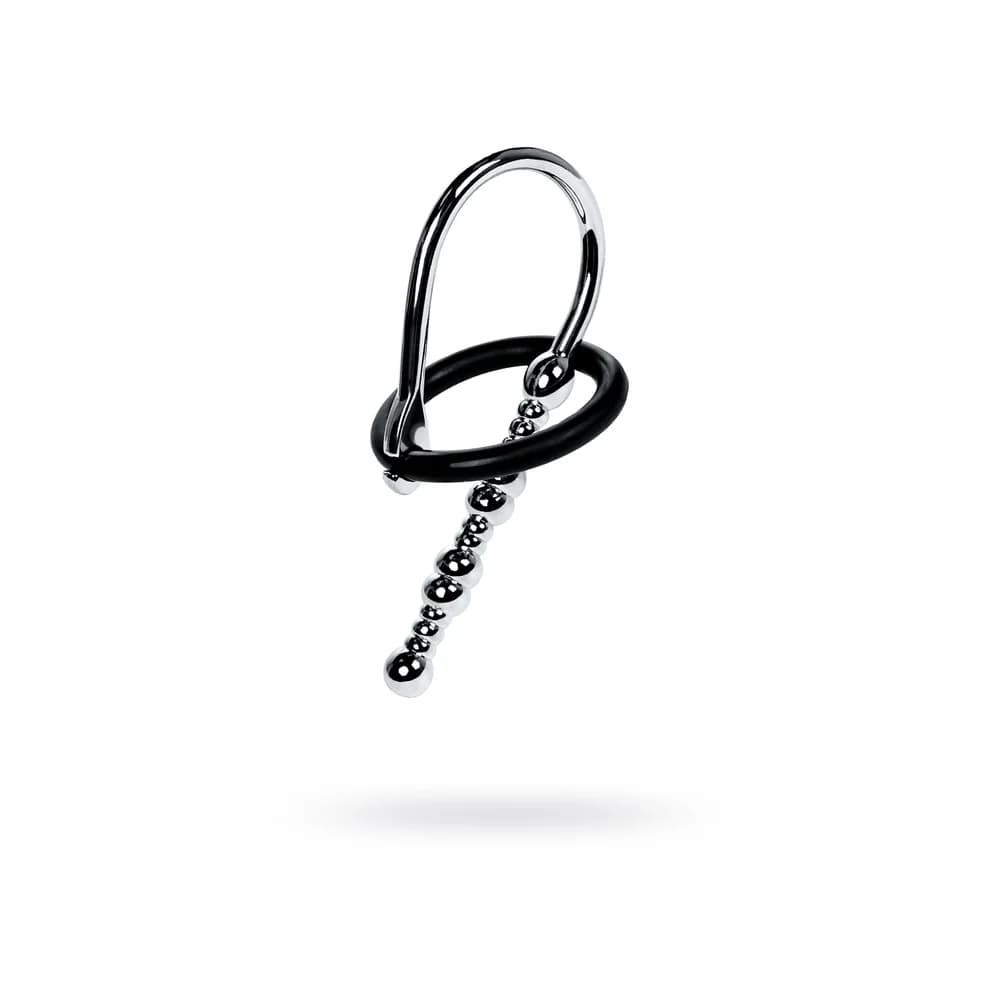 Metal by TOYFA Gümüş Metal Üretral Tak-Boncuklar ve Yumuşak Kilitleme Halkalı Fetiş Ekipmanı