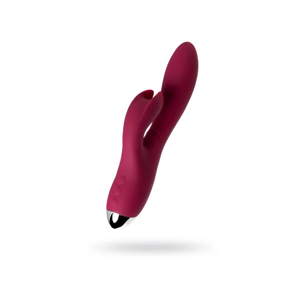 L'Eroina Mion Çift Motorlu Klitoral Uyarıcılı Silikon Vibratör Bordo 22 cm